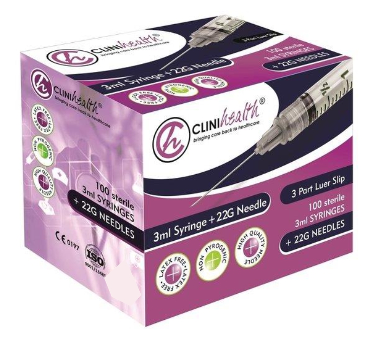 Clinihealth 3ml Syringe with 22G Needle Pack of 100