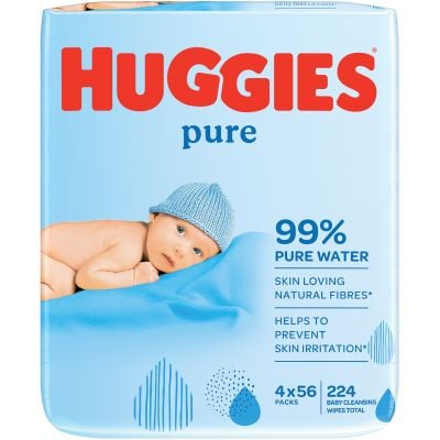 Huggies Baby Wipes Pure Quad Pack 4 x 56 Wipes