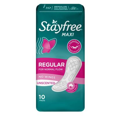 Stayfree Maxi Thick Pads 10 Pack Unscented No Wings