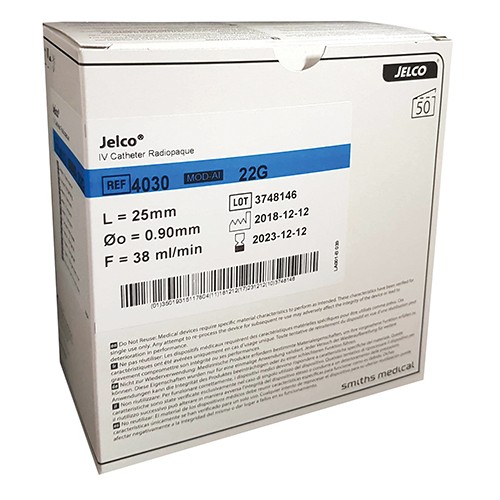 Jelco Radiopaque Blue Peripheral IV Catheter 22G