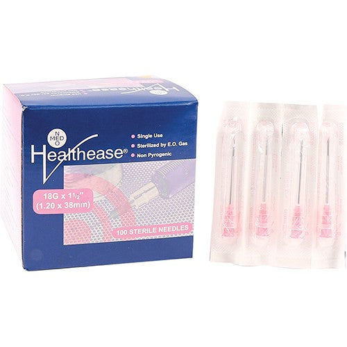 HealthEase Needle 18G x 38mm Pink 100 Pack