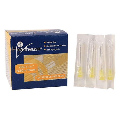 HealthEase Needle 20G x 38mm Yellow 100 Pack
