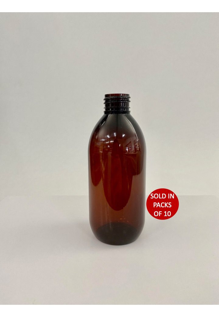 Plastic Bottle Flat Amber 200ml 10 Pack